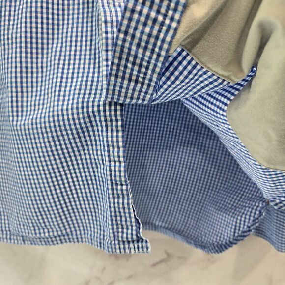 Simms Shirt Mens Medium Blue White Plaid Button Up Long Sleeve Gingham Cotton - Picture 10 of 12